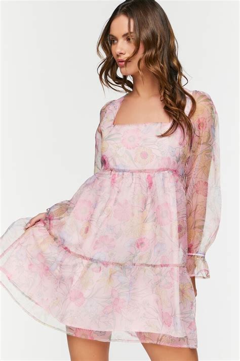 Forever 21 Organza Floral Babydoll Mini Dress Pinkmulti Forever21usa