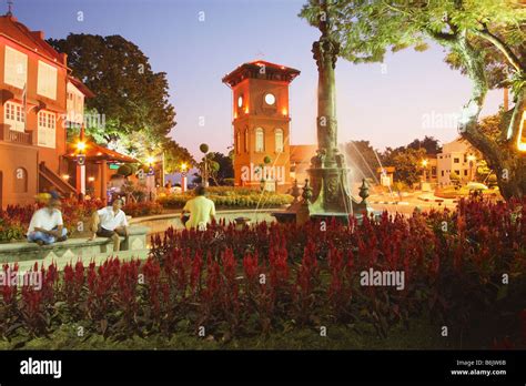 Town Square With Clock Tower At Dusk Melaka Stock Photo Alamy