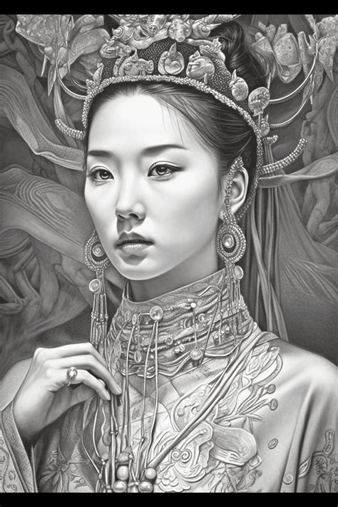 Chineses Princess Grayscale Coloring Book Grayscale Coloring Pages