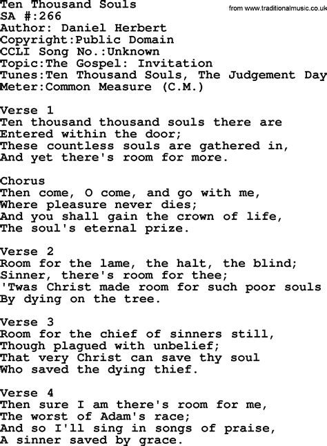 Salvation Army Hymnal Song Ten Thousand Souls With Lyrics And Pdf