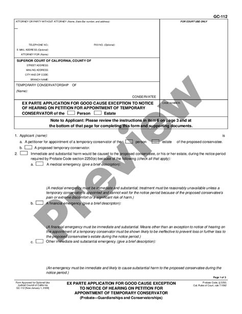 San Bernardino California Ex Parte Application For Good Cause Exception