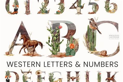 Watercolor Western West Alphabet Letters Graphic by Julia Dreams · Creative Fabrica