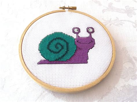 Snail Counted Cross Stitch Pattern Bug Embroidery Garden Needlepoint