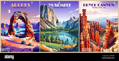 Set Of Retro National Parks Vector Art Posters Stock Vector Image Art