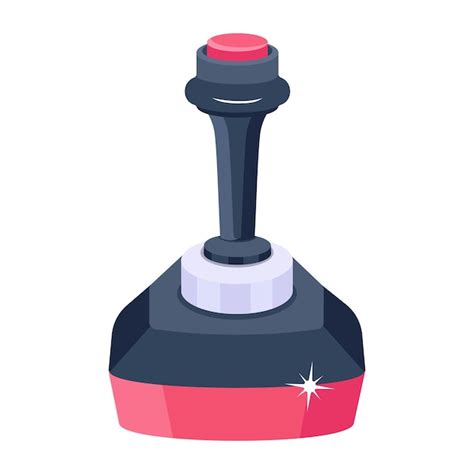 Um joystick rosa e preto um botão vermelho sobre um fundo branco