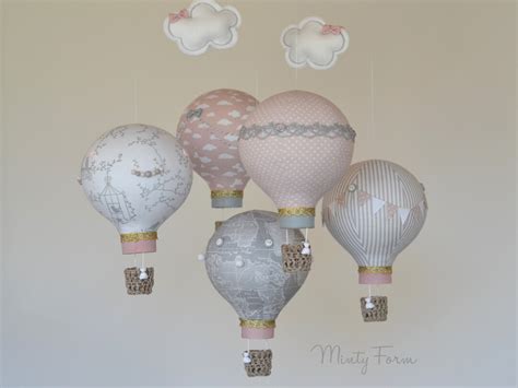 Hot Air Balloon Mobile Nursery World Map Travel Theme Nursery Custom Mobile Cloud Baby Mobile