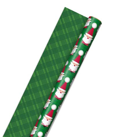 Hallmark Santas On Green Houndstooth Green Plaid Reversible