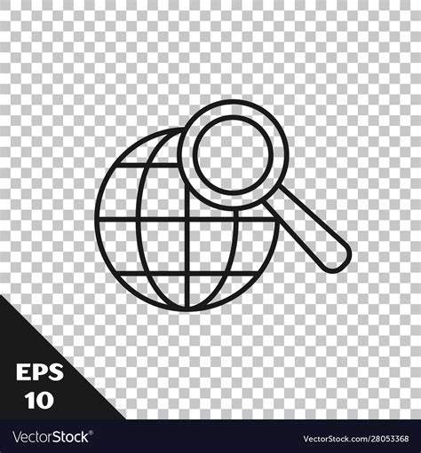 Black Line Magnifying Glass With Globe Icon Vector Image