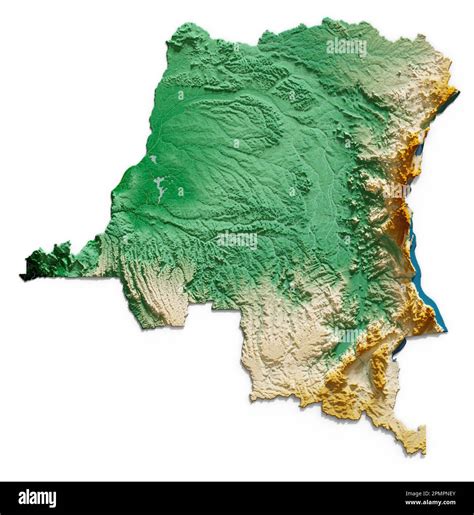 RD Congo Rendu détaillé en 3D d une carte de relief ombrée avec des