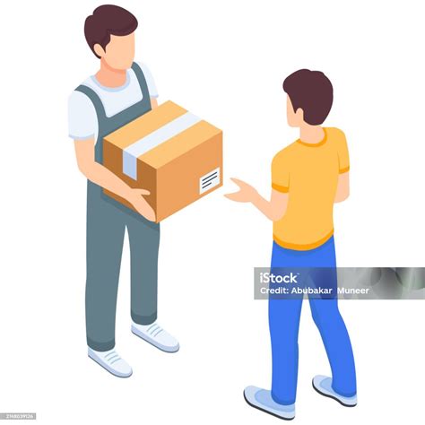 Delivery Person Hands Off A Package To A Happy Customer Stock