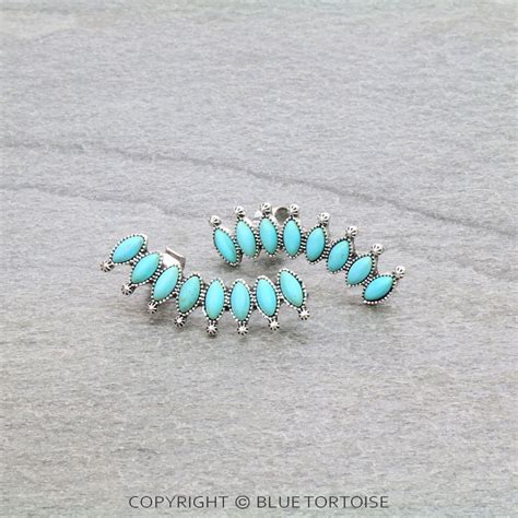Western Stone Curved Bar Ear Cuff Earrings Bluetortoisewholesale