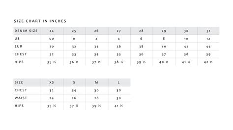 SIZE CHART – HIDDEN JEANS