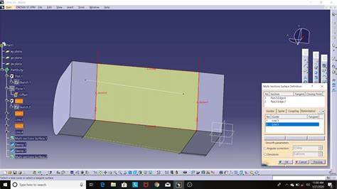 4 Wireframe And Surface Tutorial Catia V5 Creating A Second Multi Sections Surface Youtube