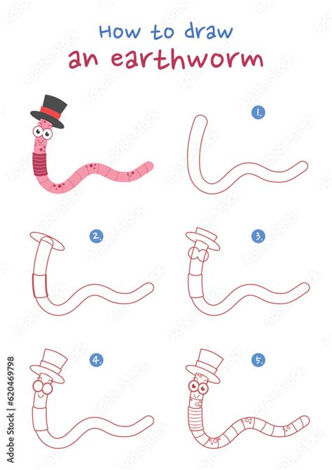 How To Draw An Earthworm Vector Illustration Draw Earthworm Step By