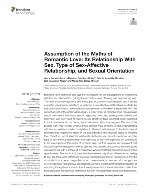 PDF Assumption Of The Myths Of Romantic Love Its Relationship With Sex Type Of Sex Affective