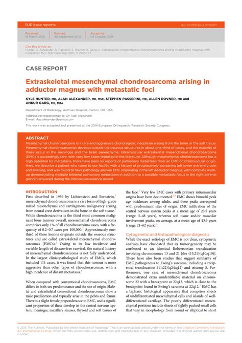 Pdf Extraskeletal Mesenchymal Chondrosarcoma Arising In Adductor