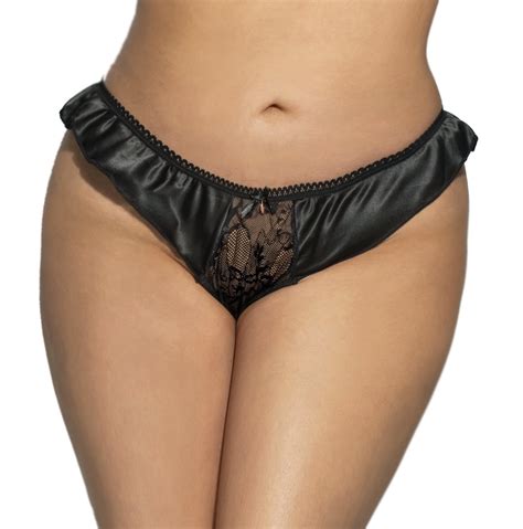 Lacy Line Plus Size Sexy Classic High Waist Ruffle Satin Thong Panties