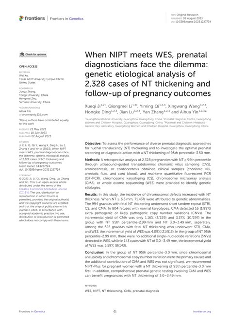 Pdf When Nipt Meets Wes Prenatal Diagnosticians Face The Dilemma Genetic Etiological