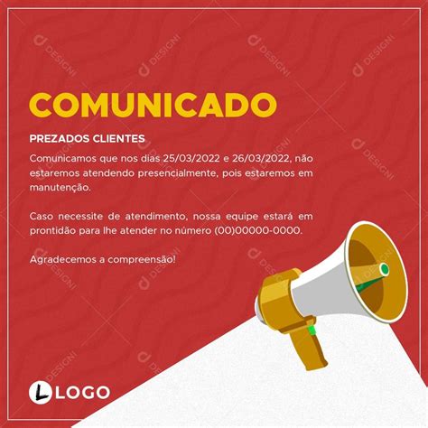 Comunicado Prezados Clientes Estaremos Em Manuten O Social Media Psd