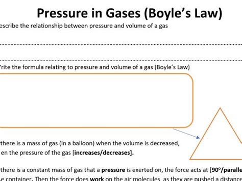 Ks4 Gcse Physics Pressure In Gas Boyles Law Formula Worksheet With Questions And Answers