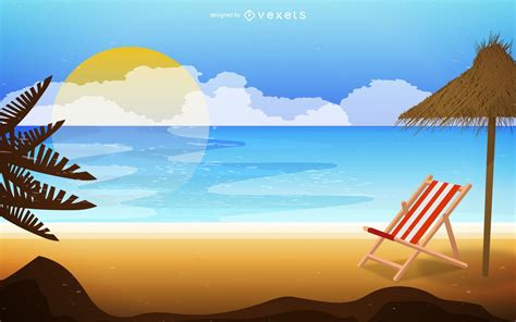 Paisagem De Praia Na Ilustração Do Nascer Do Sol Baixar Vector