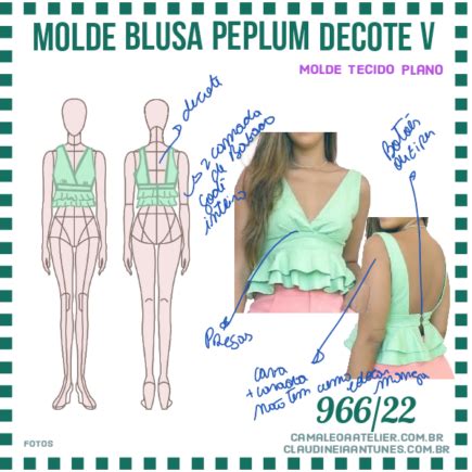 Molde Blusa Peplum Decote V 966 22 CAMALEOA ATELIER DE COSTURA