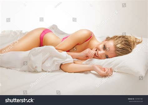 Smiling Woman Lying On Bed Stock Photo 107491781 Shutterstock