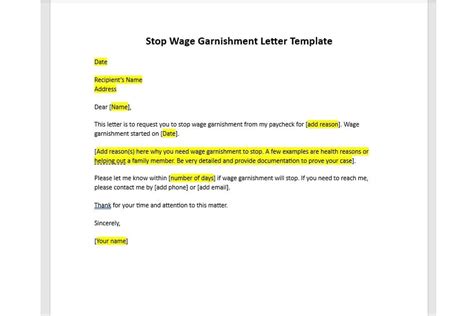 Stop Wage Garnishment Letter Template Wage Garnishment Letter Stop Wage Garnishment Letter