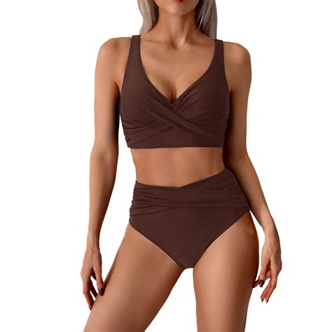 Hwmodou Bikini Sets For Women Piece Sexy Belly Covering High Waist Bra And Thong Bathing Suit