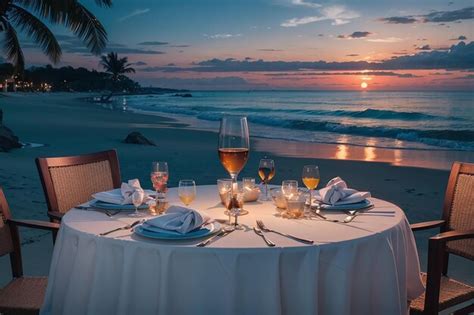 Premium Photo Elegant Beachside Dining Sunset Views Fine Dining And Coastal Luxury