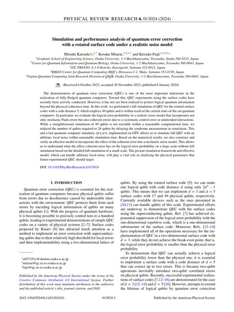 Pdf Simulation And Performance Analysis Of Quantum Error Correction