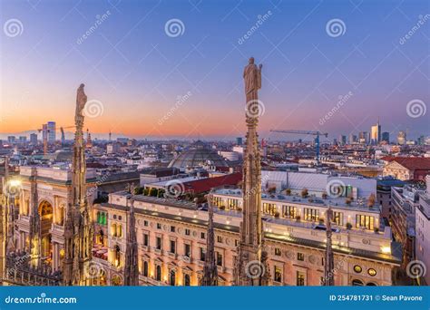 Milan, Italy City Skyline in the Evening Stock Image - Image of dusk ...