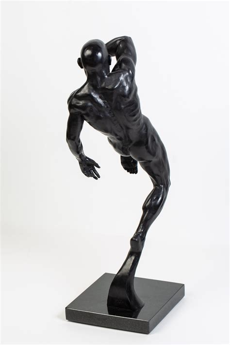Dean Kugler This Impact Contemporary Bronze Nude Male Sculpture In Action Pose For Sale At