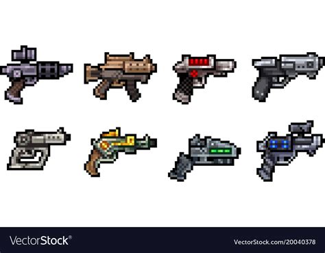 Set Of Weapon Icons In Pixel Style Royalty Free Vector Image