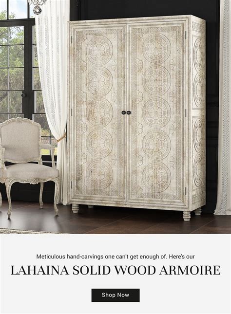 Lahaina Solid Mahogany Wood Hand Carved Moroccan Style Large Armoire