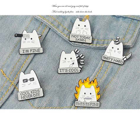 This Is Fine Enamel Pinmeme Enamel Pin Funny Lapel Pin Set Etsy