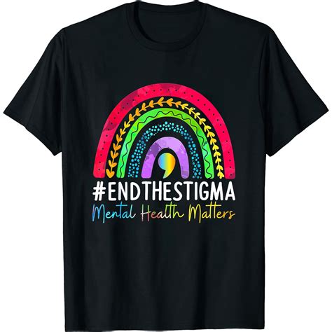 Womens Mental Health Matters End The Stigma Rainbow Boho T Shirt Black