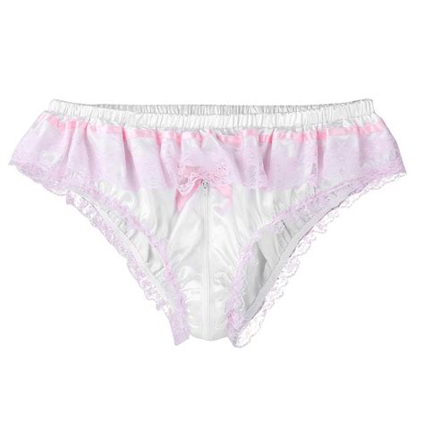 Buy Men S Sissy Satin Lace Frilly Crossdress Panties Zipper Crotch