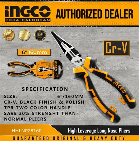 INGCO High Leverage Long Nose Pliers 6 160mm HHLNP28160 Lazada PH