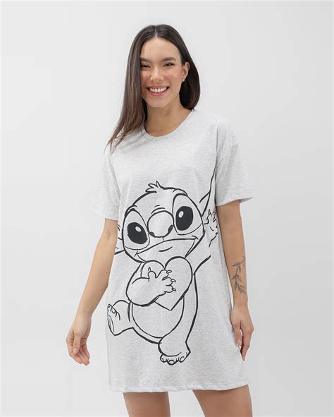 Camisola Manga Curta Stitch Mescla Cinza Disney Fanlab Oficial