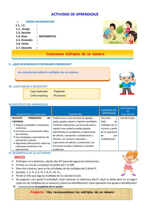 D4 A2 Sesion MAT Conocemos múltiplos de un número ACTIVIDAD DE