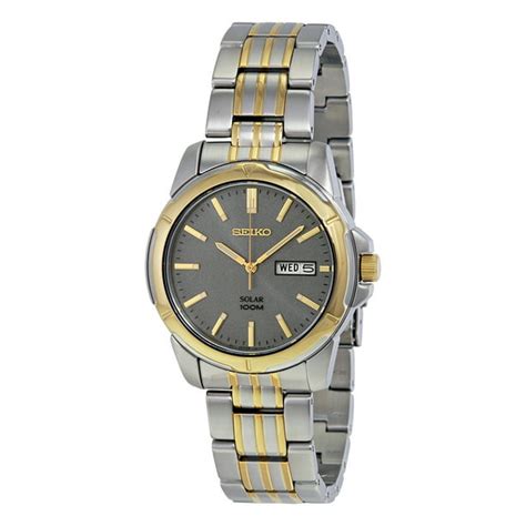 Seiko Mens Solar Two Tone Daydate Watch Charcoal Dial 100m