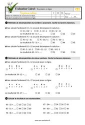 Evaluation Quiz QCM Soustraction CE1 pdf à imprimer