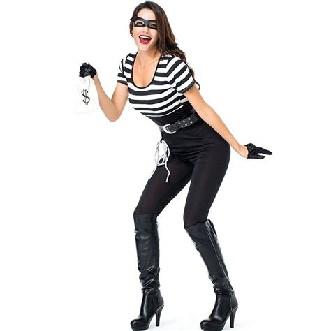 Women Prisoner Costumes Sexy Thief Bank Robber Bandit Burglar Girl