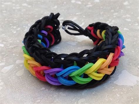 Rainbow Rubber Band Bracelet Six Colors On Black Raindrop Etsy