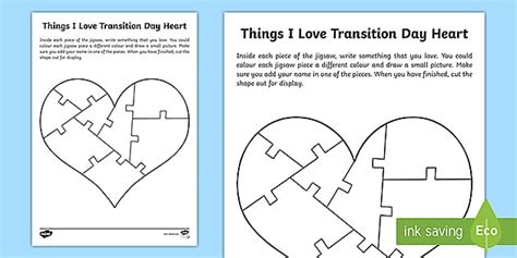 Things I Love Activity Sheet Transition Activity Twinkl