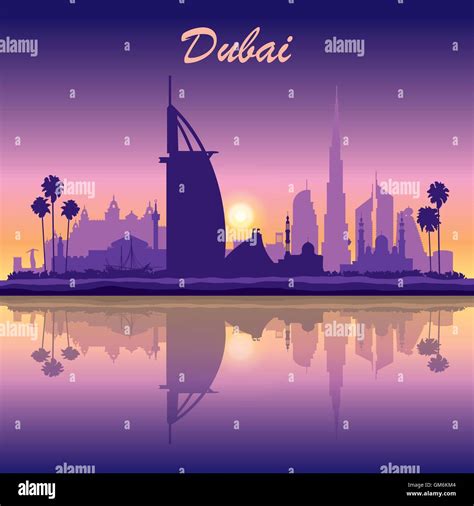 Dubai Skyline Silhouette On Sunset Background Stock Vector Image And Art