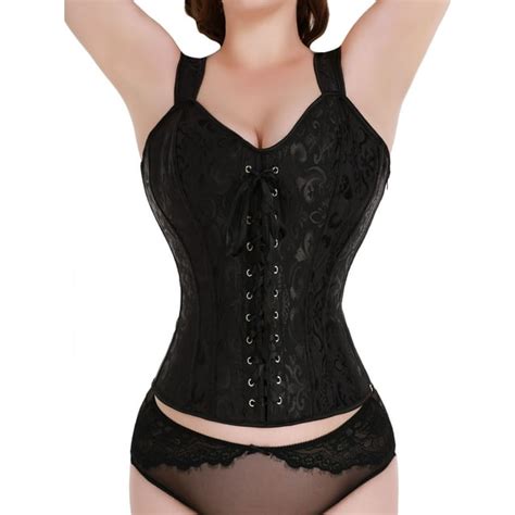 Qric Women Sexy Gothic Strap Lace Up Corsets And Bustiers Top Overbust Shapewear Black 5xl