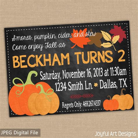 Fall Birthday Invitation Printable Chalkboard Pumpkin Birthday Party