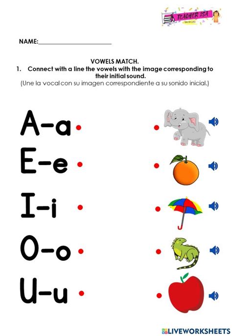 Match the vowels worksheet | Vowel, Vowel worksheets, English as a second language (esl)